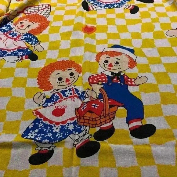 Vintage Raggedy Ann & Andy Handmade Quilt, Twin Flat Sheet 64”x85” & Pillowcase - Picture 5 of 16